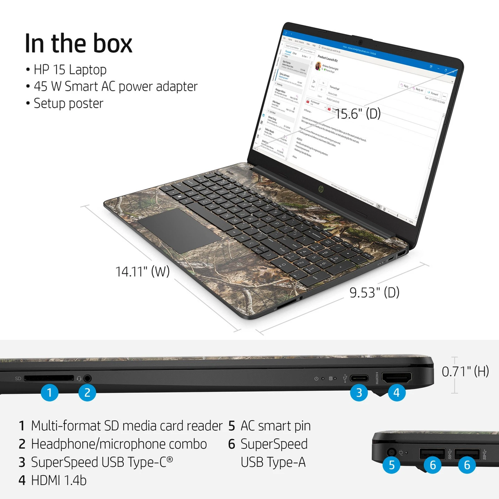 HP 15-DY2091 15.6" Core™ i3-1115G4 256GB SSD 8GB W10 SILVER