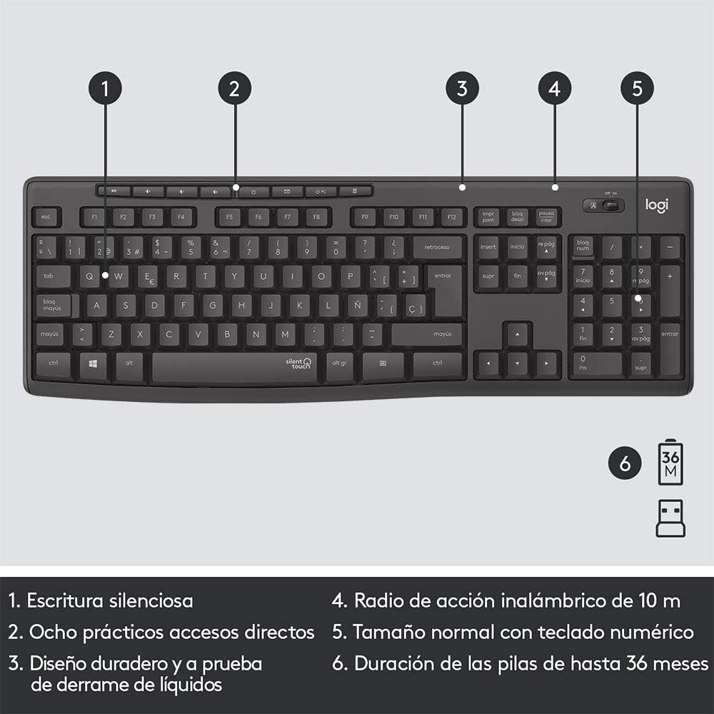 Logitech MK295 Silent Wireless Combo Mause y Teclado Negro Español