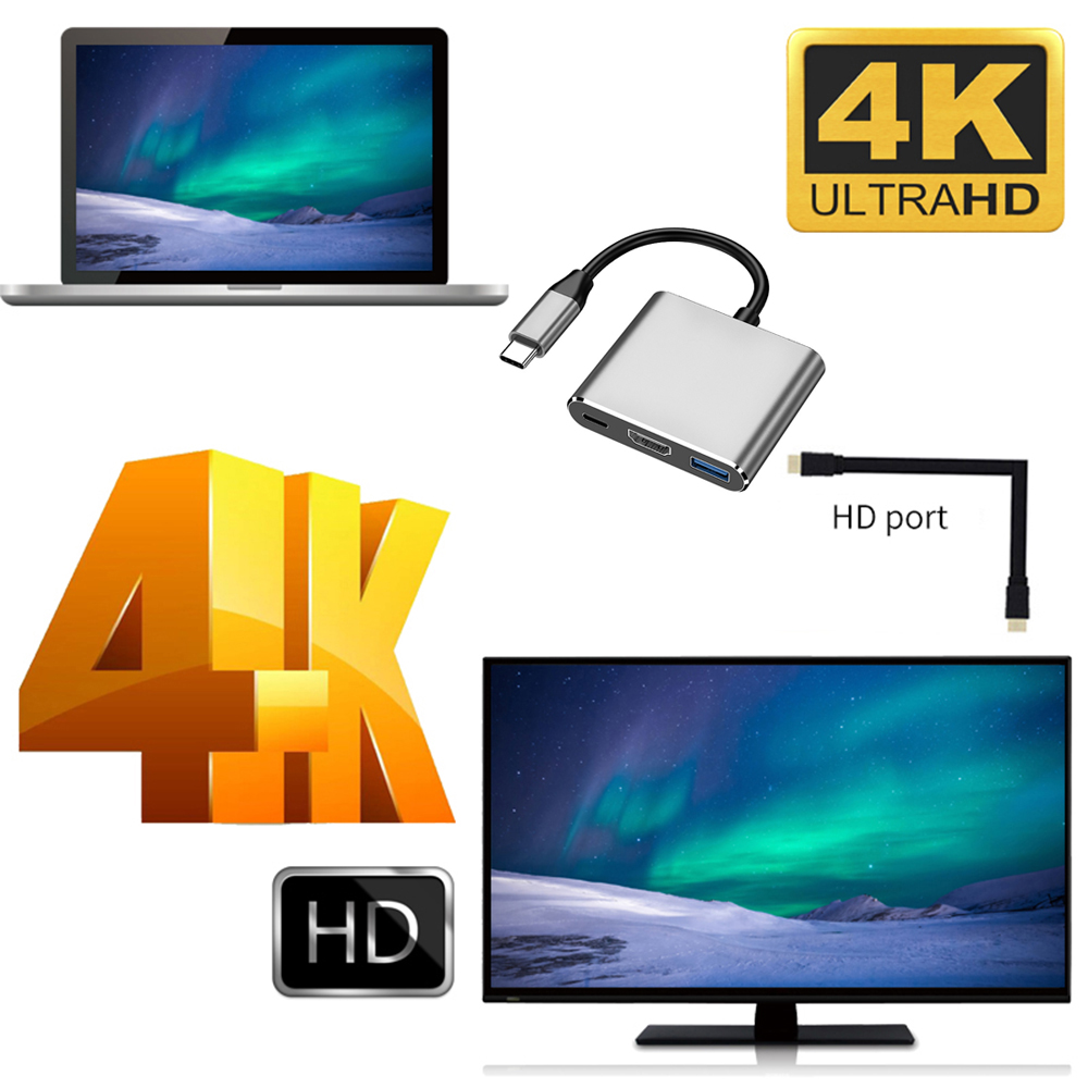 3-in-1 USB-C ► 1x HDMI │ 1x USB3.0 │ 1x USB-C │ 4K UHD