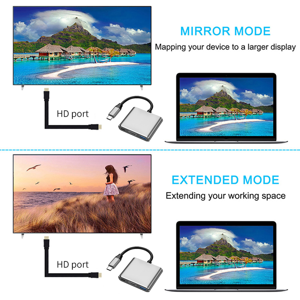 3-in-1 USB-C ► 1x HDMI │ 1x USB3.0 │ 1x USB-C │ 4K UHD
