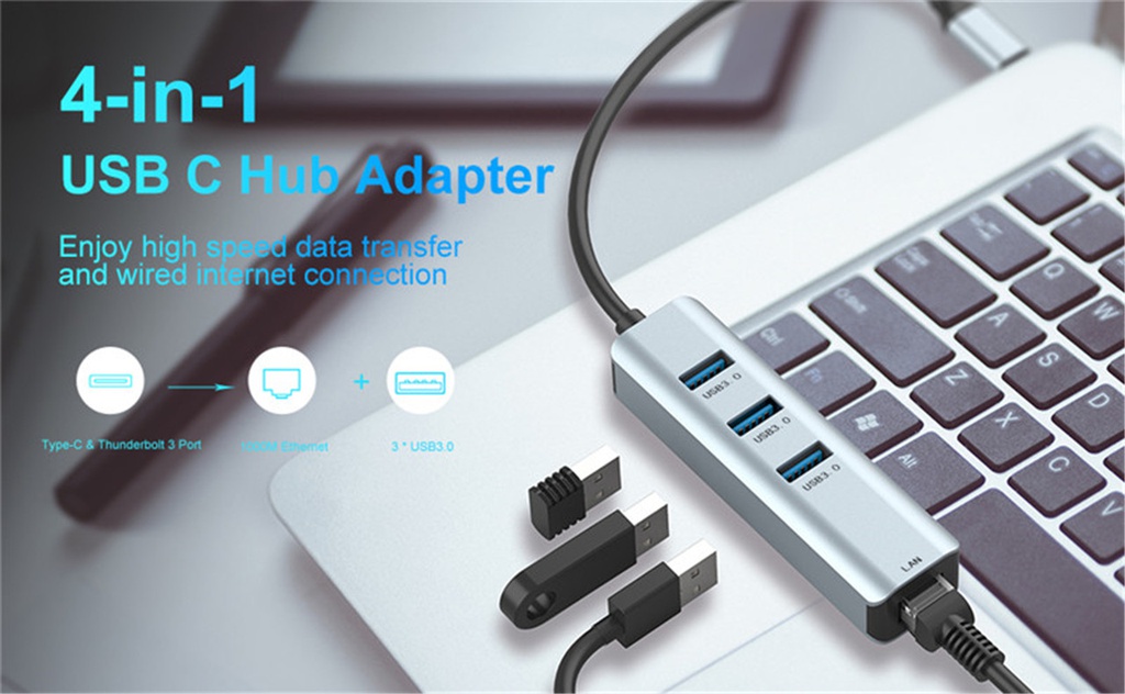 3-in-1 USB-C ► 1x HDMI │ 1x USB3.0 │ 1x USB-C │ 4K UHD