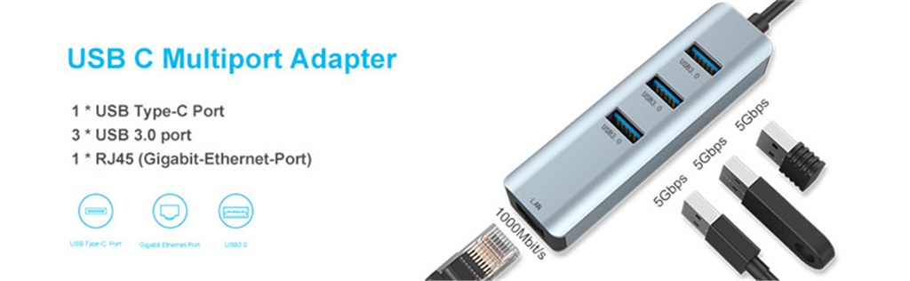 3-in-1 USB-C ► 1x HDMI │ 1x USB3.0 │ 1x USB-C │ 4K UHD