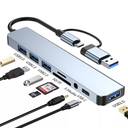 8-in-2 USB/USB-C ► 1x USB 3.0 │ 3x USB 2.0 │ 3.5mm audio │SD/TF │ USB-C (data)