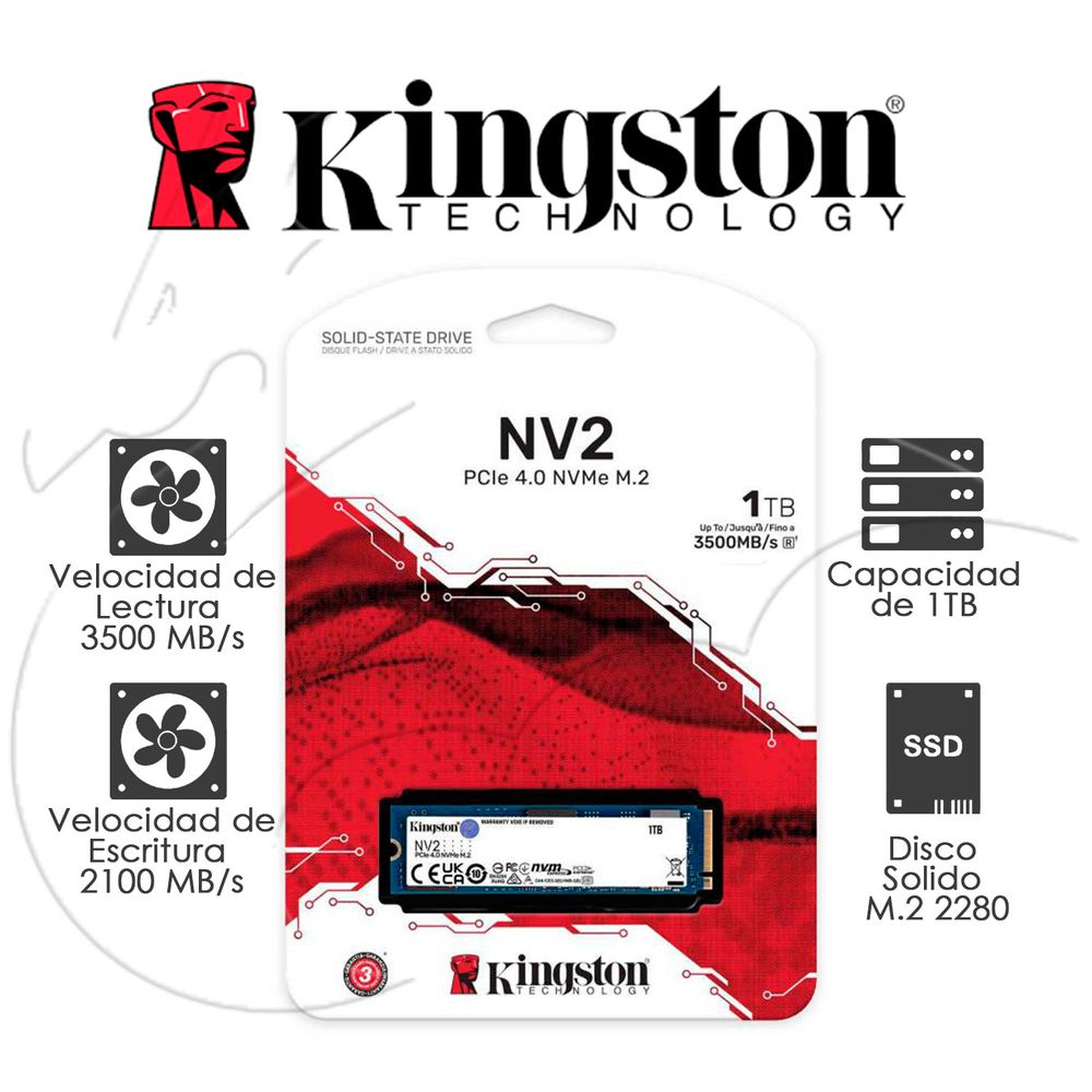 Disco Duro 1&quot; Kingston 1TB SSD PCIe 4.0 NVMe M.2