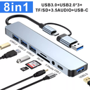 8-in-2 USB/USB-C ► 1x USB 3.0 │ 3x USB 2.0 │ 3.5mm audio │SD/TF │ USB-C (data)
