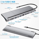 12-in-1 USB-C ► 2x HDMI (4K@30Hz) │ 1x VGA(1080P@60Hz) │ 1x RJ45 │ 2x USB2.0 │ 1x USB3.0 │ 2x USB-C │ 1x Audio Port │ 1x SD/TF