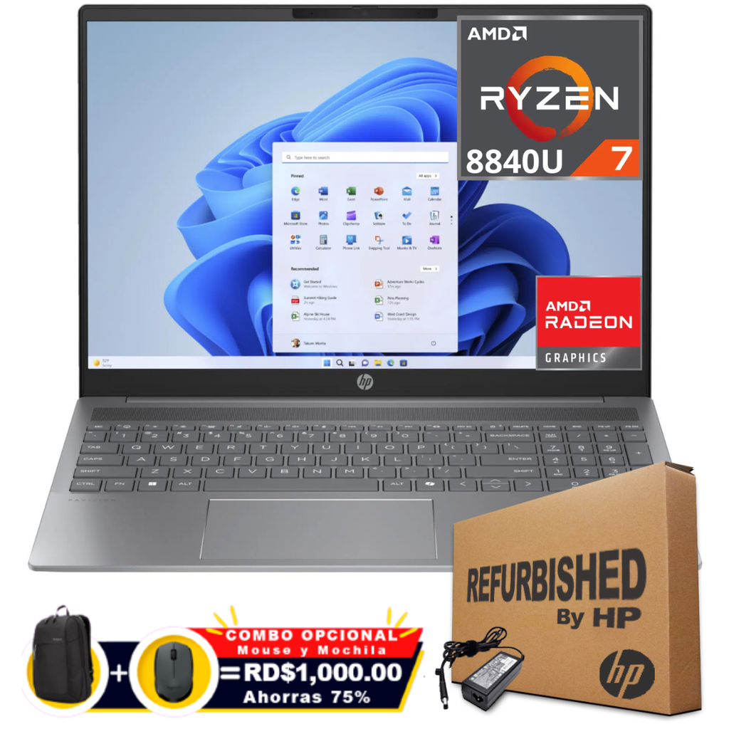 ❞𝐑𝐞𝐟𝐮𝐫𝐛𝐢𝐬𝐡𝐞𝐝❞ HP Pavilion 16-AG0070 16" FHD AMD Ryzen™ 7 8840HS 512G 8GB W11 NATURAL SILVER Bcklt
