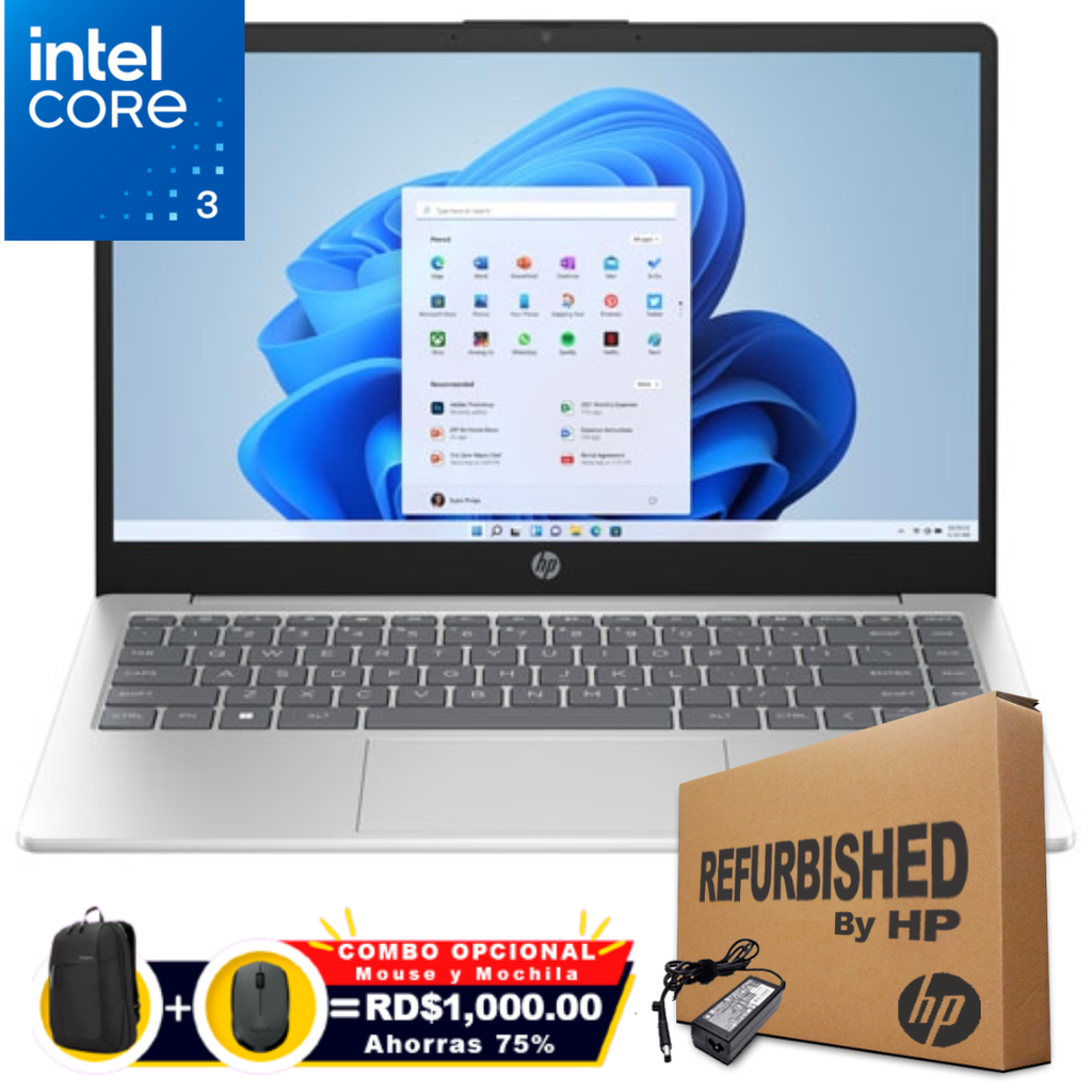 ❞𝐑𝐞𝐟𝐮𝐫𝐛𝐢𝐬𝐡𝐞𝐝❞ HP 14-EP1063 14" FHD Core™ 3-100U 512GB SSD 12GB W11 SILVER Bcklt