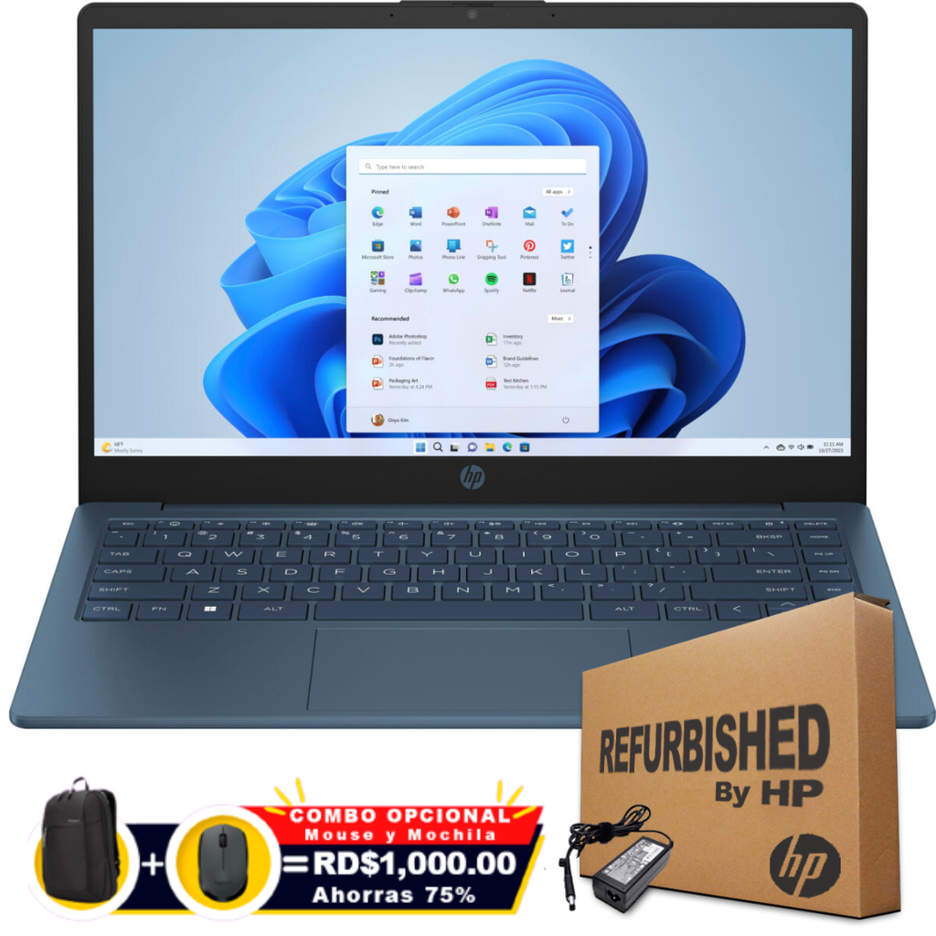 ❞𝐑𝐞𝐟𝐮𝐫𝐛𝐢𝐬𝐡𝐞𝐝❞ HP 14-EP2012 14" HD Intel® N150 128GB SSD 4GB W11 WATERFALL BLUE