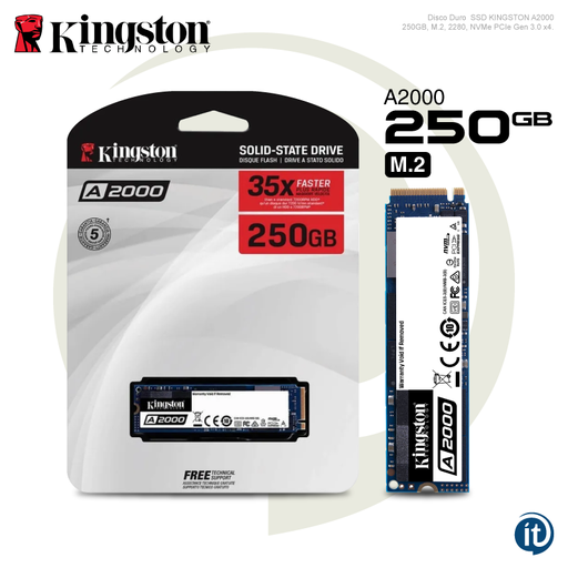 [DISC-256NVME] Disco Duro Kinston 1" M.2 2280 NVMe 256GB SSD