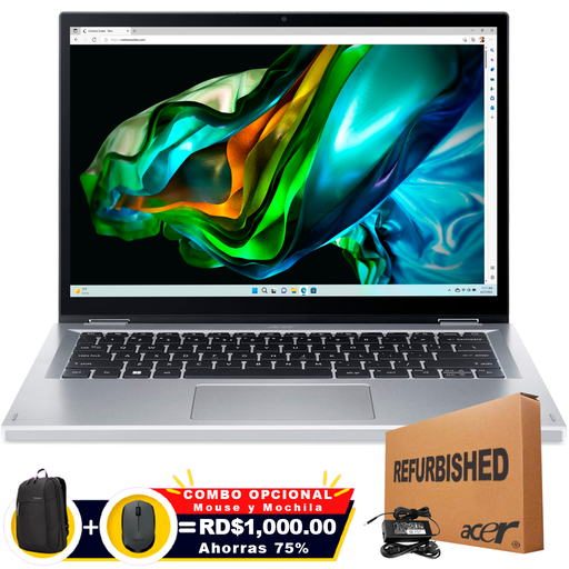 [NXKN1AA001RFF] ❞𝐑𝐞𝐟𝐮𝐫𝐛𝐢𝐬𝐡𝐞𝐝❞ Acer 3 SPIN A3SP14-31PT-32M6 2-IN-1 14" FHD Touch Core™ i3-N305 256GB SSD 8GB W11 S PURE SILVER