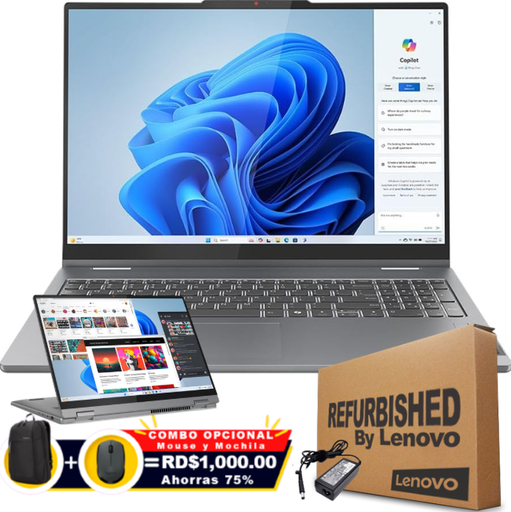 [83DSX017USRFF] ❞𝐑𝐞𝐟𝐮𝐫𝐛𝐢𝐬𝐡𝐞𝐝❞ Lenovo 5 2-IN-1 16AHP9 16" FHD Touch AMD Ryzen™ 7 8845HS 1TB SSD 16GB W11 LUNA GREY Bcklt