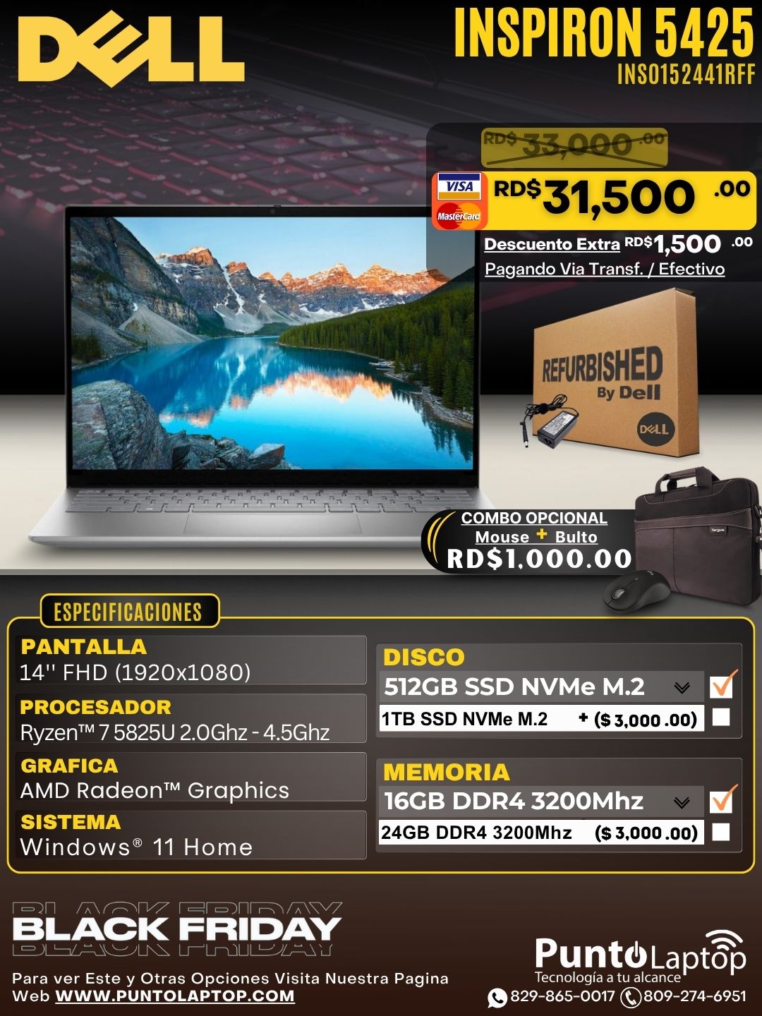 ❞𝐑𝐞𝐟𝐮𝐫𝐛𝐢𝐬𝐡𝐞𝐝❞ Dell Inspiron 5425 14" FHD Ryzen™ 7 5825U 512GB 16GB W11 Bcklt FP Reader TITAN GRAY