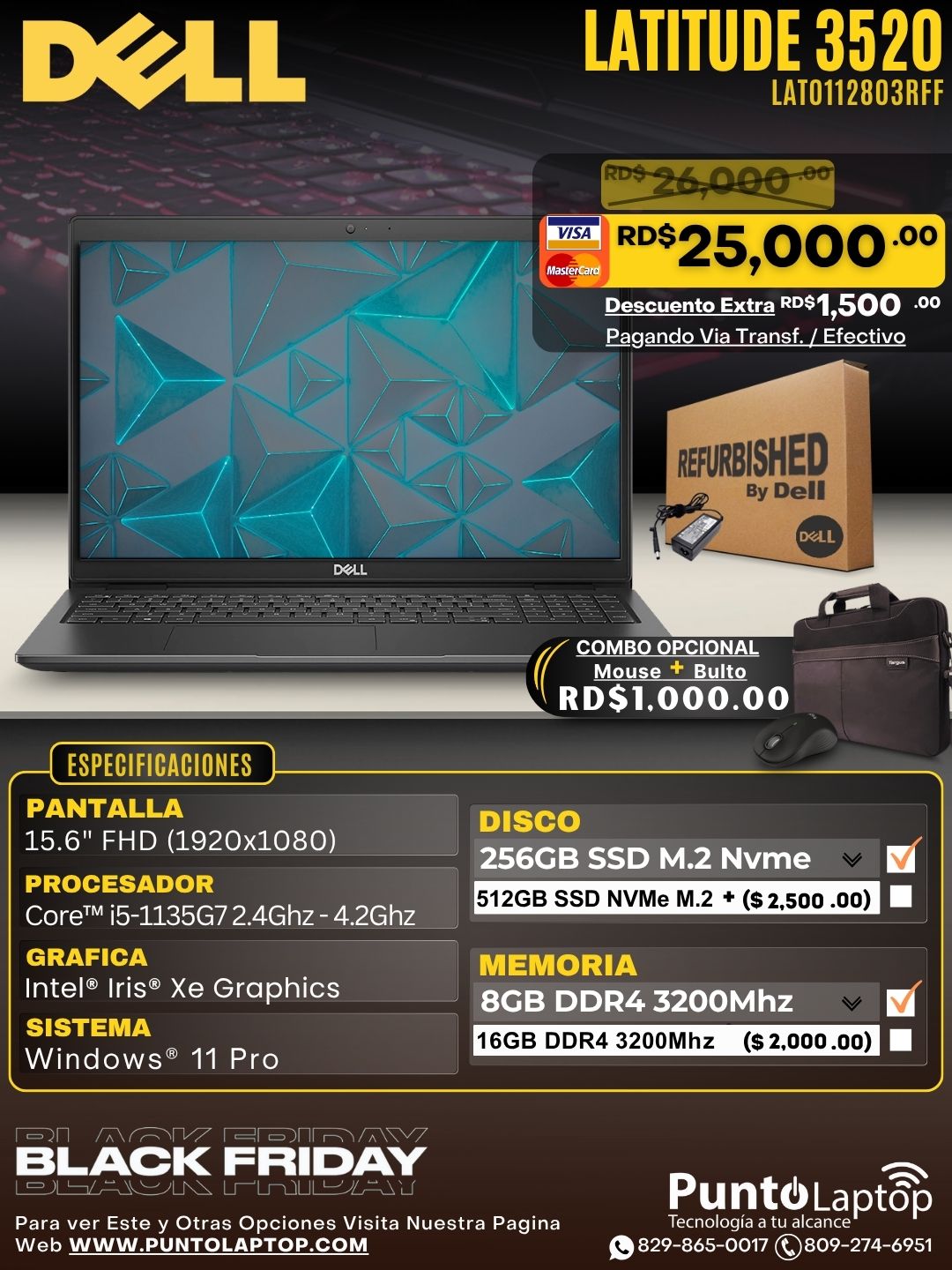 ❞𝐑𝐞𝐟𝐮𝐫𝐛𝐢𝐬𝐡𝐞𝐝❞ Dell Latitude 3520 15.6" FHD Core™ i5-1135G7 256GB SSD 8GB W11 Pro