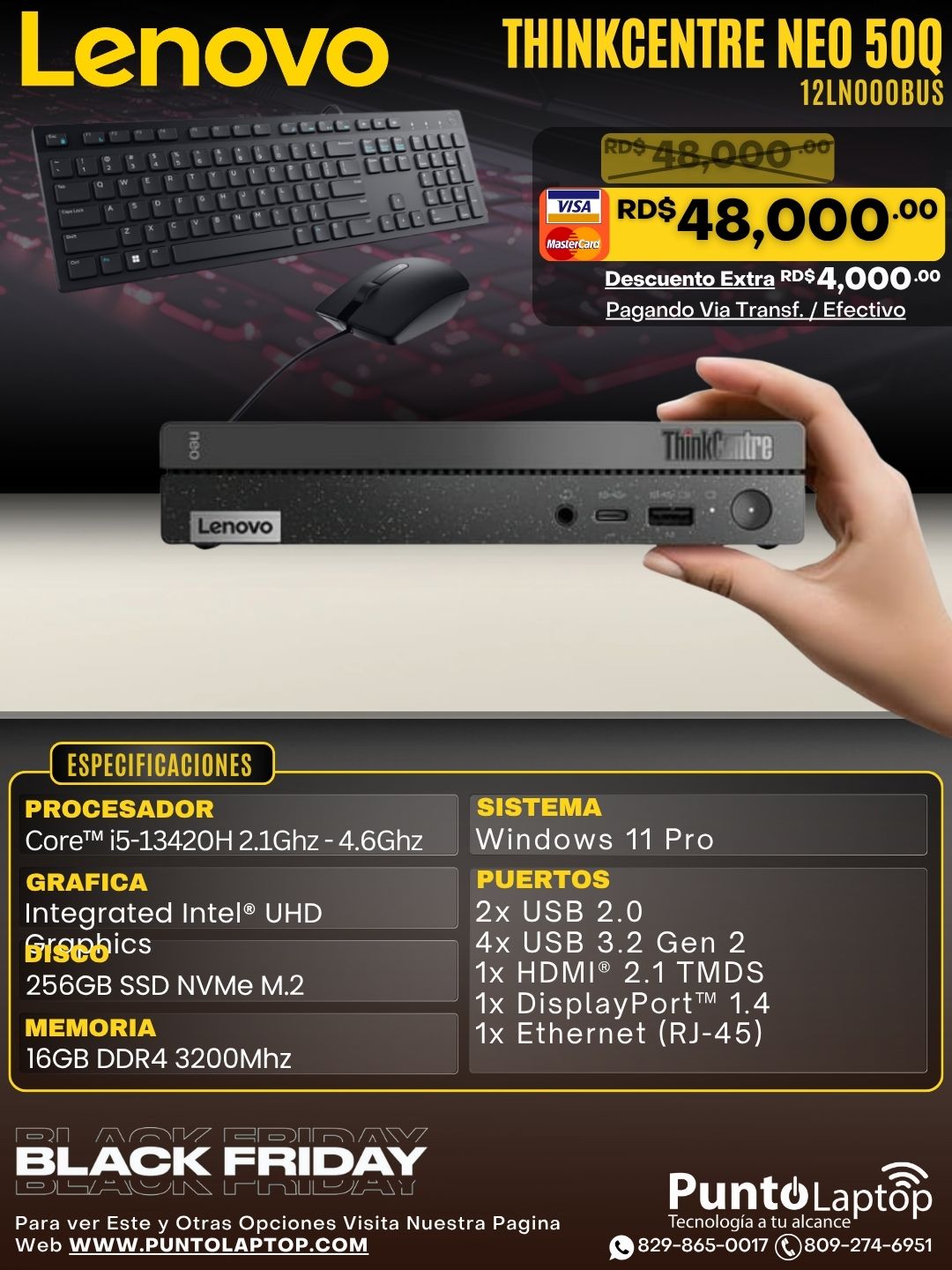 Lenovo ThinkCentre NEO 50q Gen 4 TINY Core™ i5-13420H 256GB SSD 16GB W11 Pro