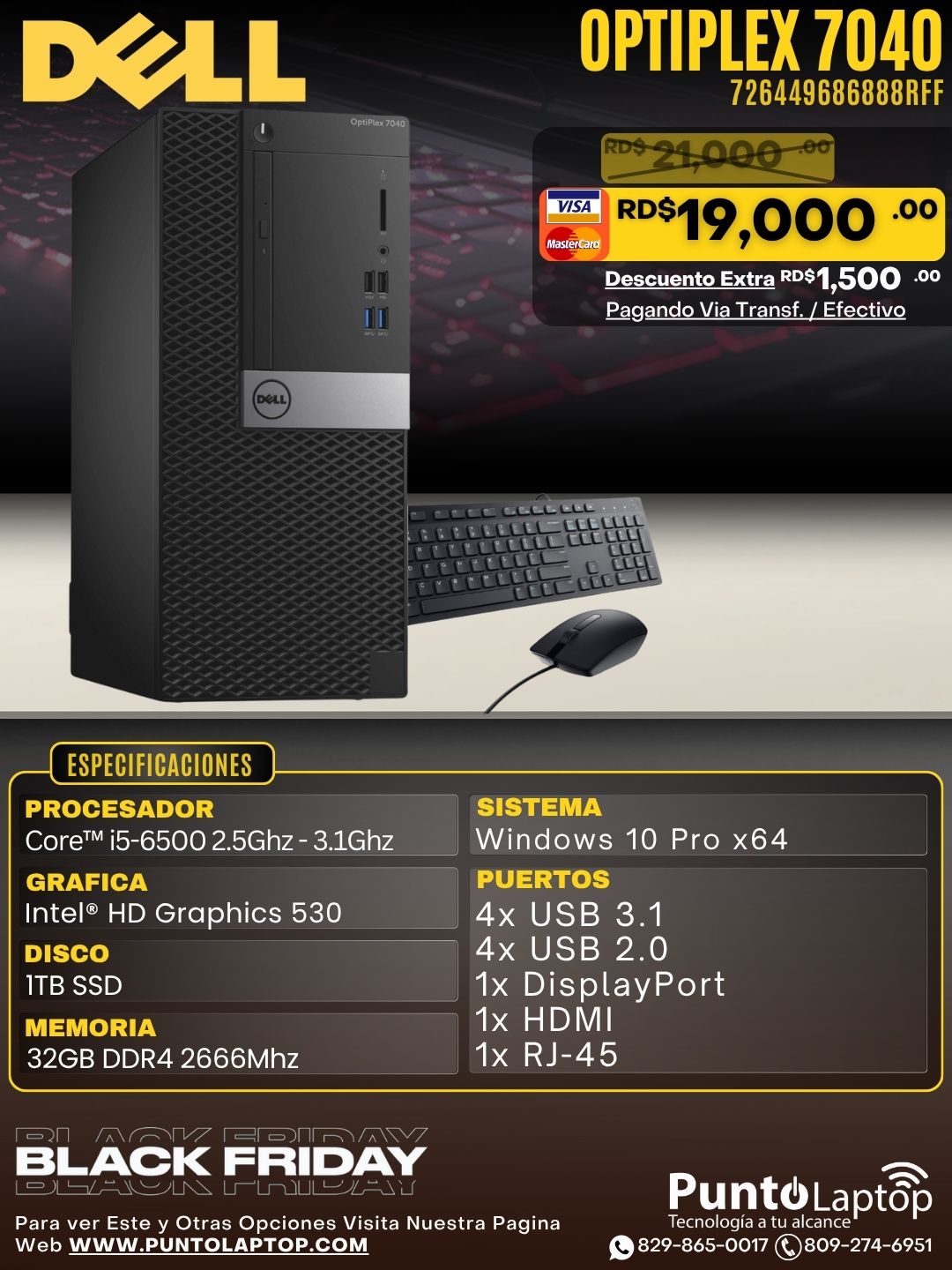 ❞𝐑𝐞𝐟𝐮𝐫𝐛𝐢𝐬𝐡𝐞𝐝❞ Dell OptiPlex 7040 Tower Core™ i5-6500 1TB SSD 32GB WIN10 Pro Keyboard Mouse BLACK