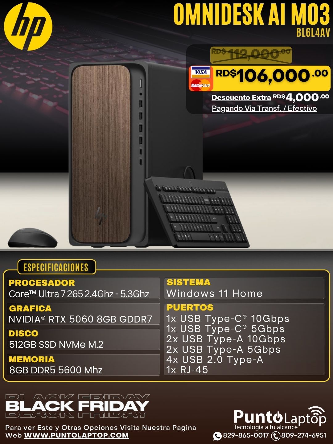 HP OmniDesk AI M03 TOWER Core™ Ultra 7 265 512GB SSD 8GB W11 NVIDIA® RTX 5060 8GB