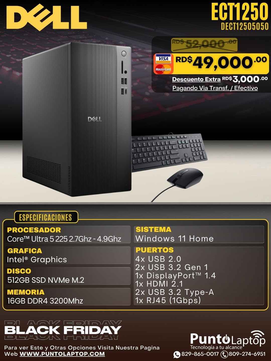 Dell ECT1250 TOWER Core™ Ultra 5 225 512GB SSD 16GB W11