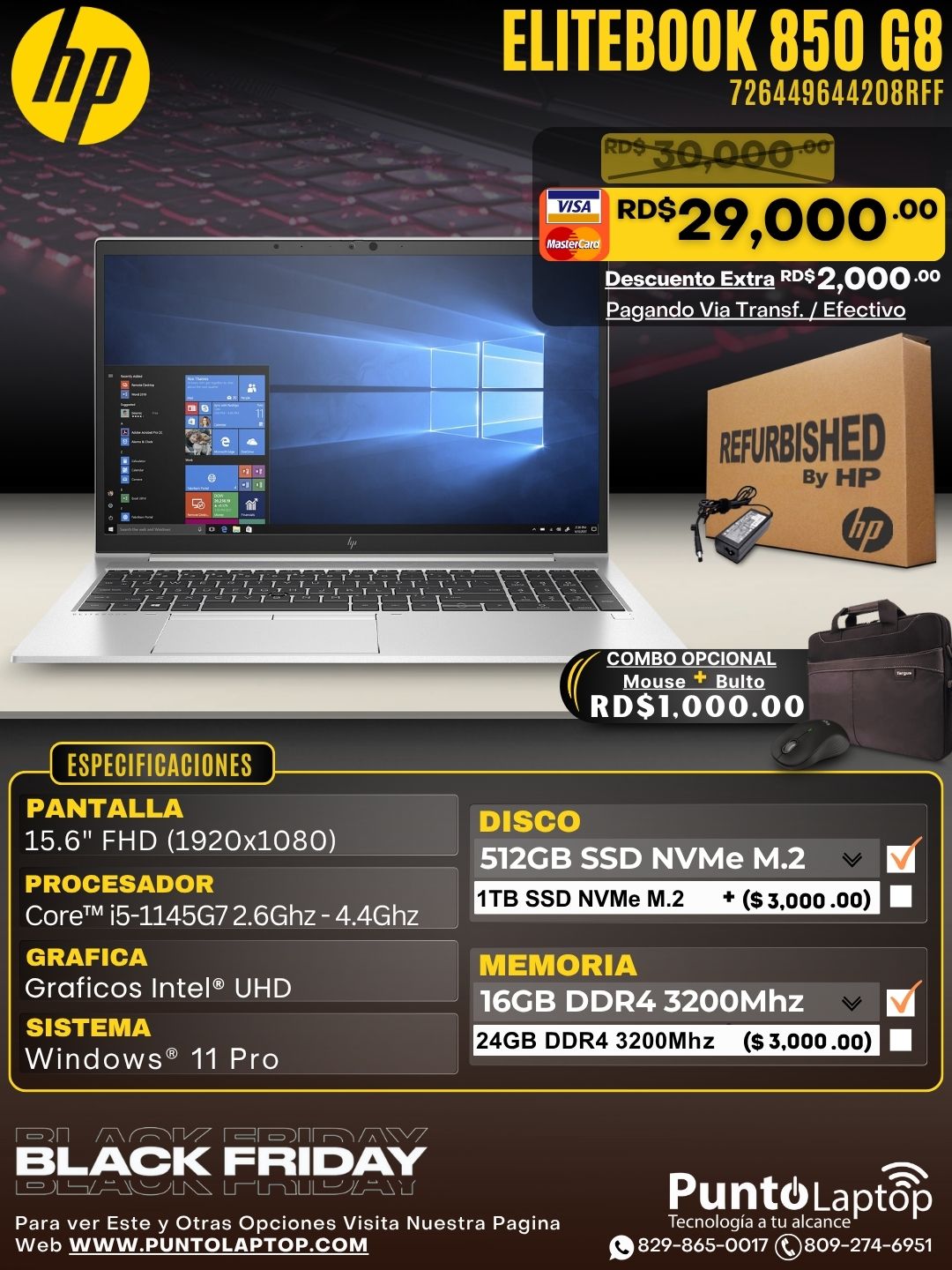 ❞𝐑𝐞𝐟𝐮𝐫𝐛𝐢𝐬𝐡𝐞𝐝❞ HP EliteBook 850 G8 15.6" FHD Core™ i5-1145G7 512GB SSD 16GB W11 Pro SILVER