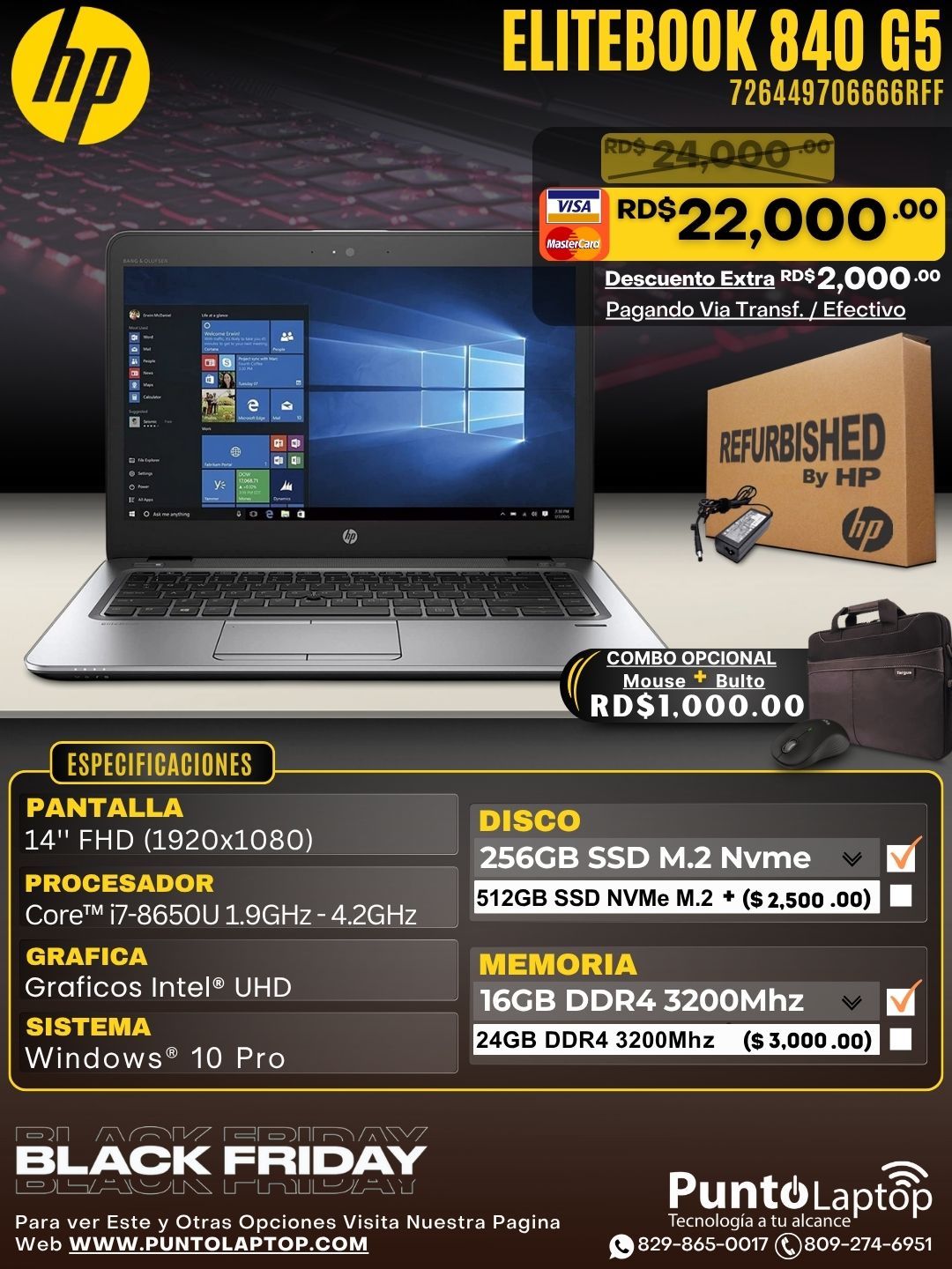 ❞𝐑𝐞𝐟𝐮𝐫𝐛𝐢𝐬𝐡𝐞𝐝❞ HP Elitebook 840 G5 14" FHD Core™ i7-8650U 256GB SSD 16GB W10 Pro SILVER