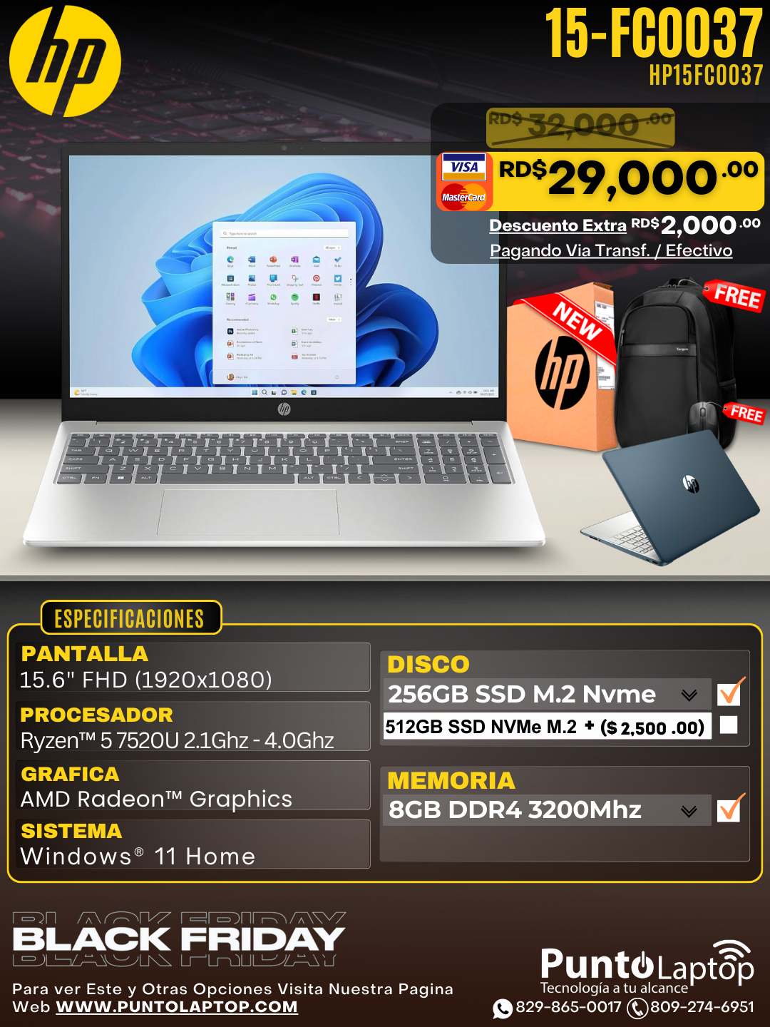 HP 15-FC0037 15.6" FHD Ryzen™ 5 7520U 256GB SSD 8GB W11 MOONLIGHT BLUE