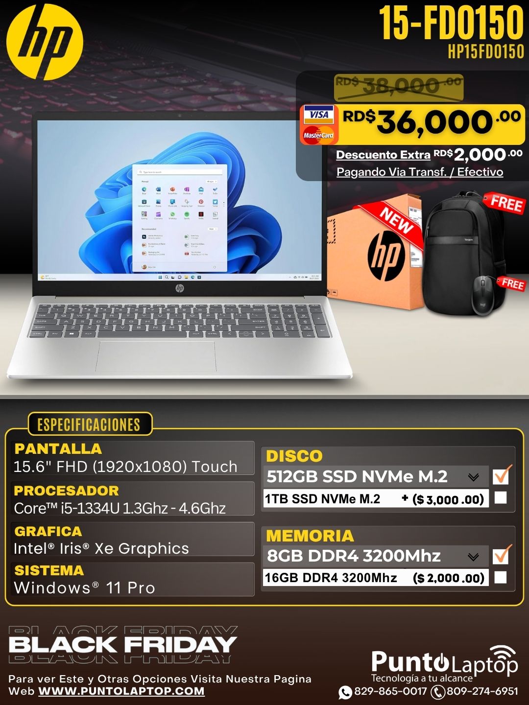 HP 15-FD0150 15.6" FHD Touch Core™ i5-1334U 512GB SSD 8GB W11 SILVER