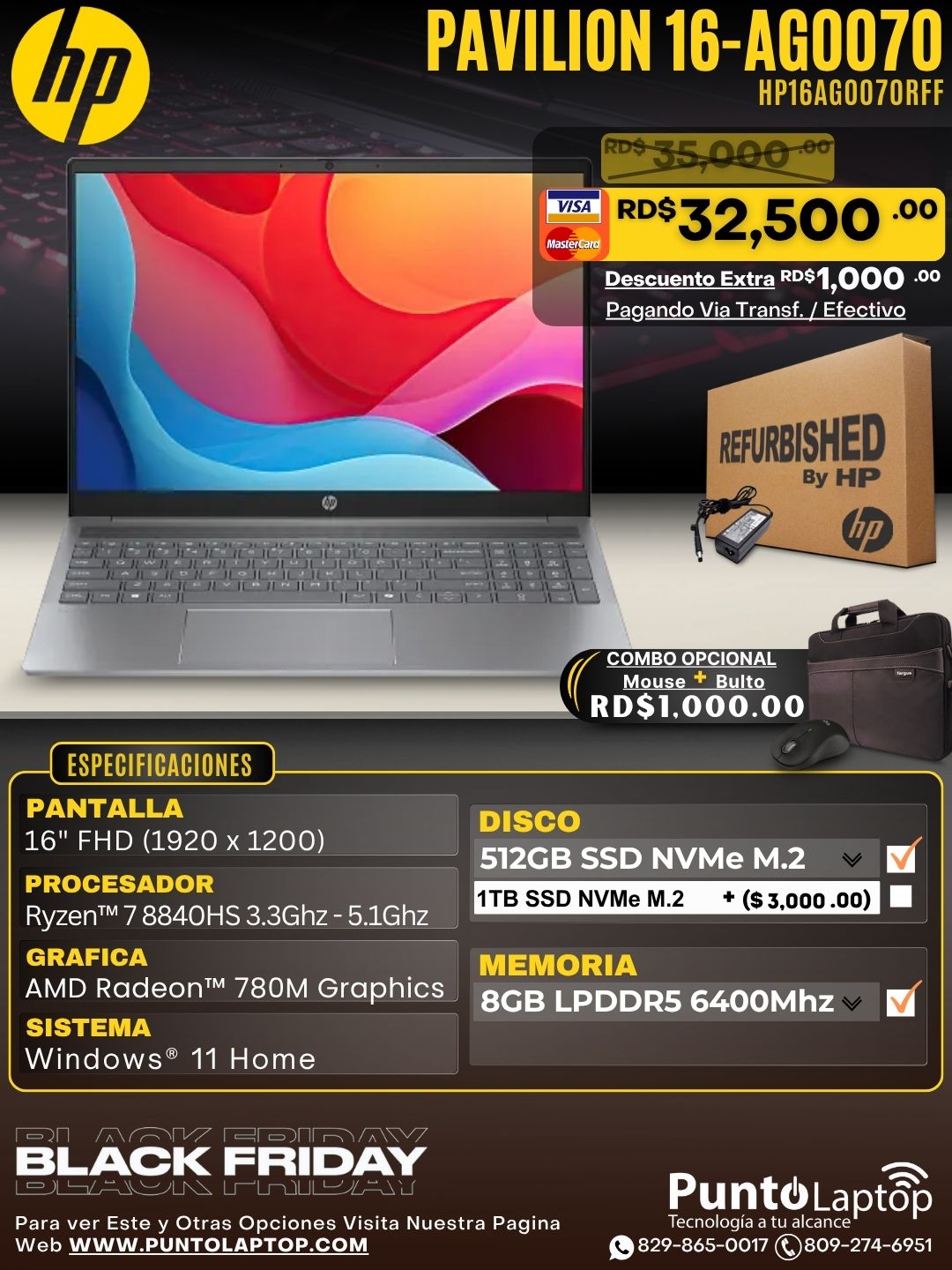 ❞𝐑𝐞𝐟𝐮𝐫𝐛𝐢𝐬𝐡𝐞𝐝❞ HP Pavilion 16-AG0070 16" FHD AMD Ryzen™ 7 8840HS 512G 8GB W11 NATURAL SILVER Bcklt