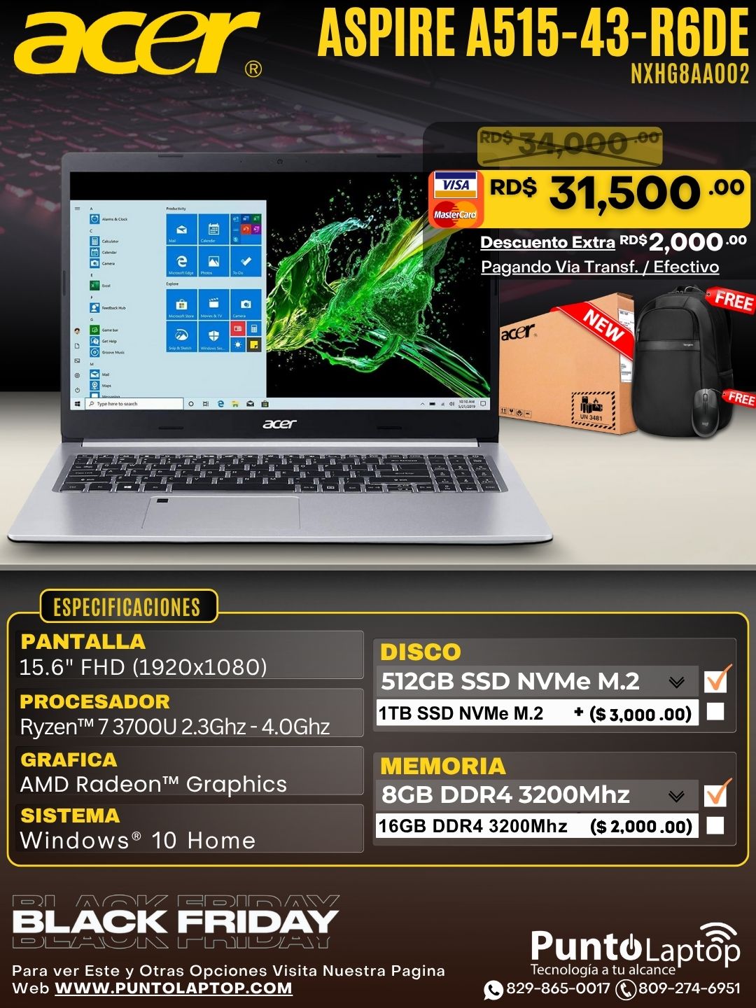 Acer Aspire A515-43-R6DE 15.6" FHD Ryzen™ 7 3700U 512GB SSD 8GB W10 SILVER