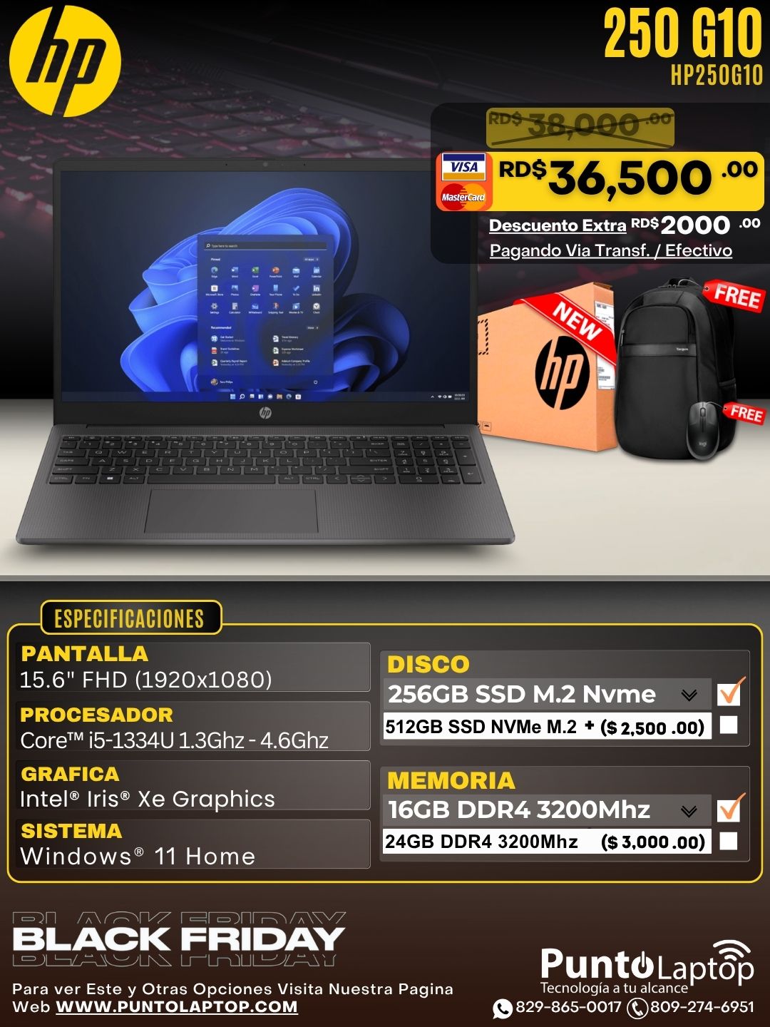 HP 250 G10 15.6" FHD Core™ i5-1334U 256GB SSD 16GB W11 DARK ASH SILVER