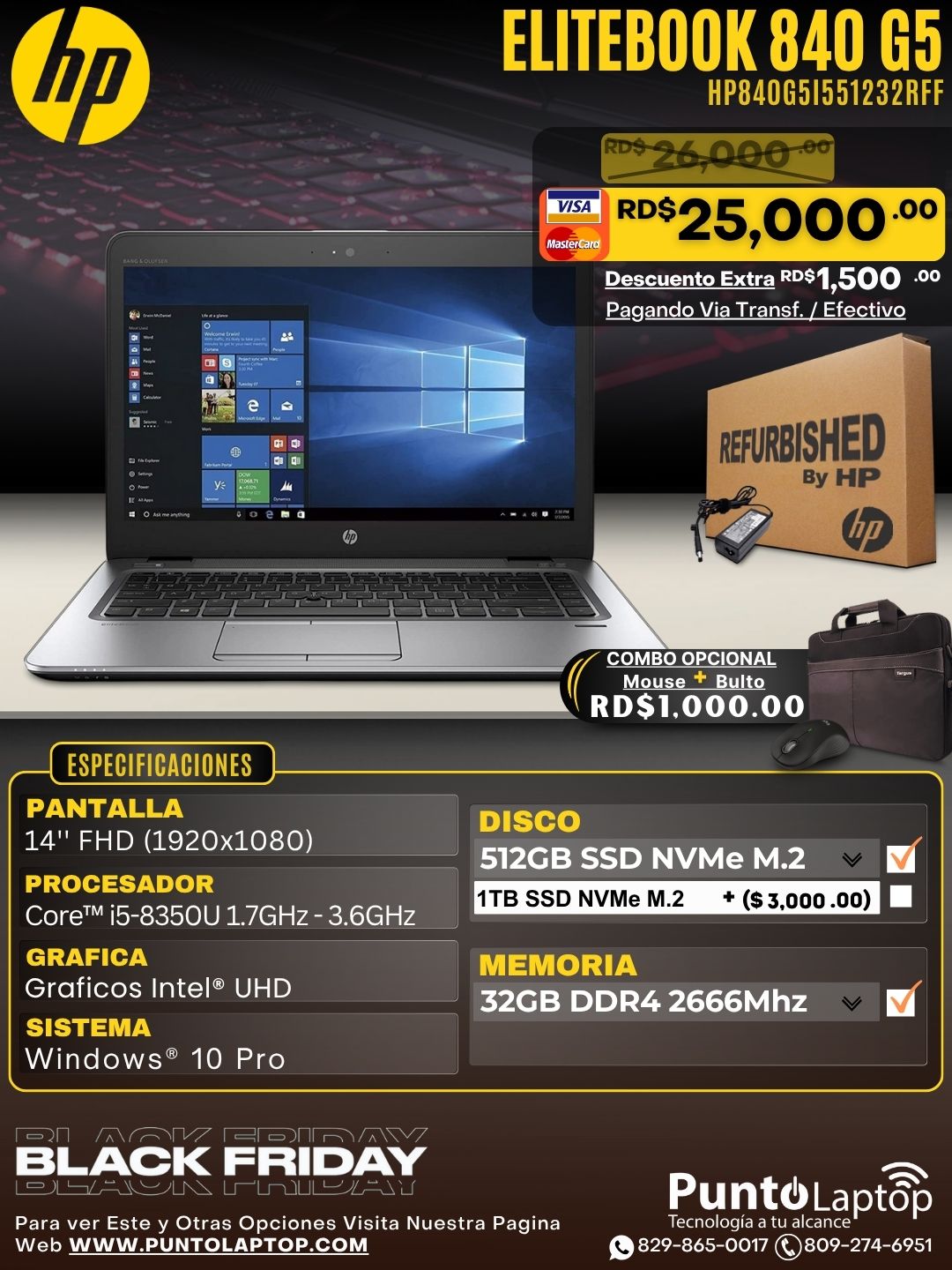 ❞𝐑𝐞𝐟𝐮𝐫𝐛𝐢𝐬𝐡𝐞𝐝❞ HP EliteBook 840 G5 14" FHD Core™ i5-8350U 512GB SSD 32GB W10 Pro SILVER