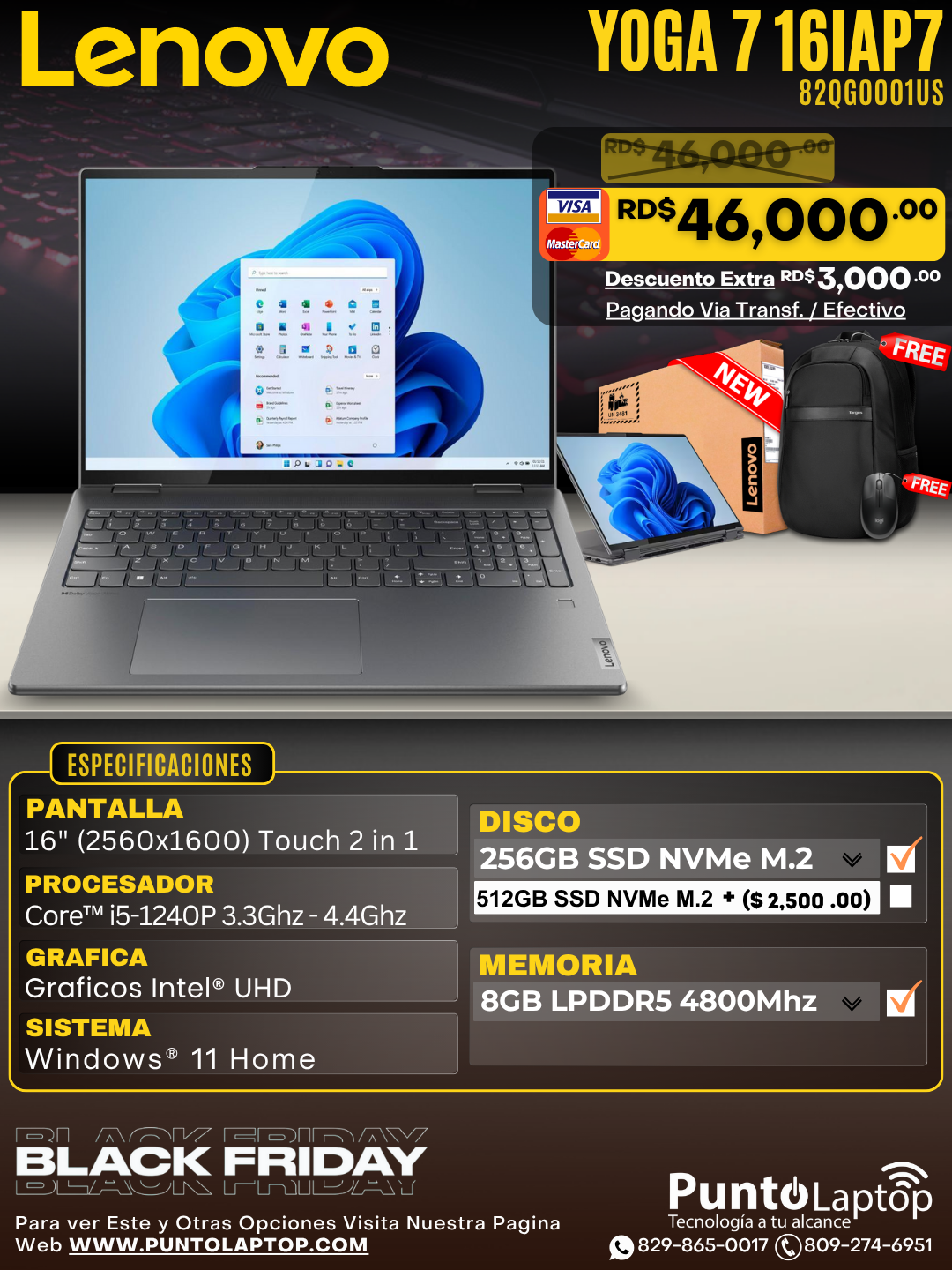 Lenovo Yoga 7 16IAP7 2-IN-1 16" WQXGA (2560x1600) Touch Core™ i5-1240P 256GB SSD 8GB W11 STORM GREY Bcklt