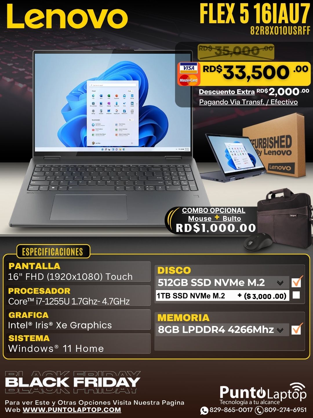 ❞𝐑𝐞𝐟𝐮𝐫𝐛𝐢𝐬𝐡𝐞𝐝❞ Lenovo FLEX 5 16IAU7 2-IN-1 16" FHD Touch Core™ i7-1255U 512GB SSD 8GB W11 CLOUD GREY Bcklt