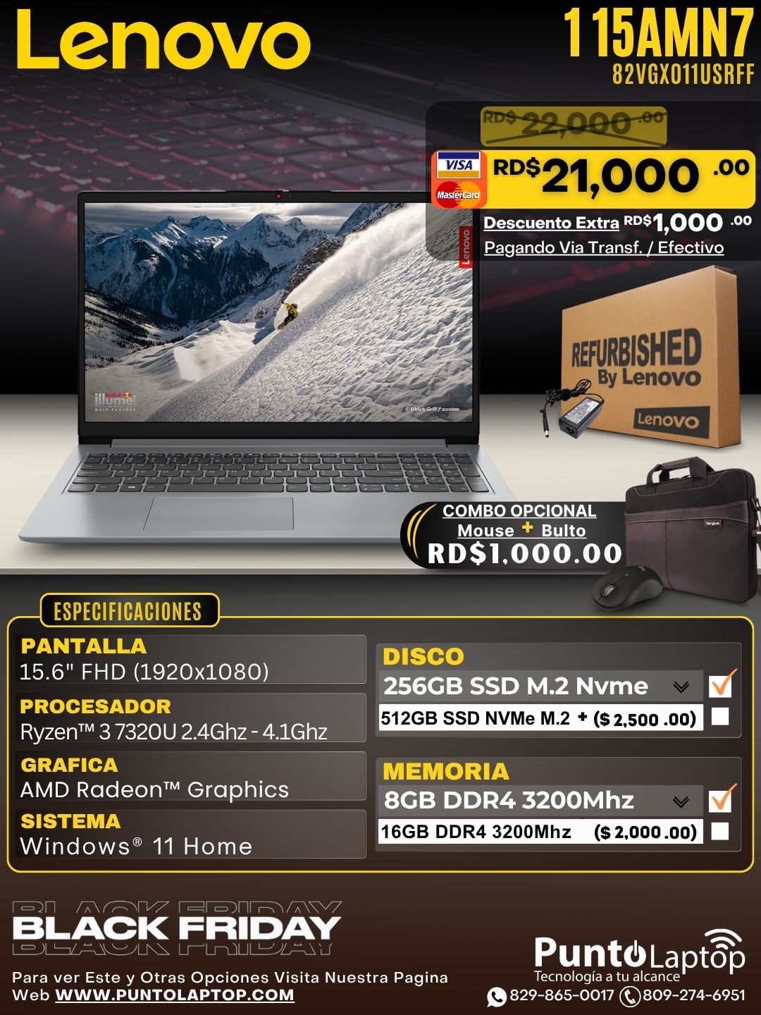 ❞𝐑𝐞𝐟𝐮𝐫𝐛𝐢𝐬𝐡𝐞𝐝❞ Lenovo 1 15AMN7 15.6" FHD Ryzen™ 3 7320U 256B SSD 8GB W11 CLOUD GREY