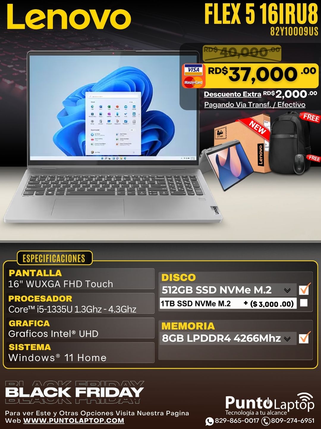 Lenovo FLEX 5 16IRU8 2-IN-1 16" WUXGA FHD Touch IPS Core™ i5-1335U 512GB SSD 8GB W11 ARTIC GREY Bcklt