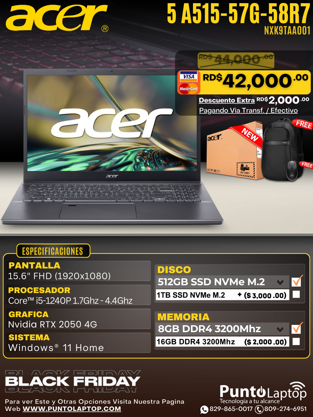 Acer Aspire 5 A515-57G-58R7 15.6" FHD Core™ i5-1240P 512GB SSD 8GB W11 STEEL GRAY RTX 2050 4GB Bcklt