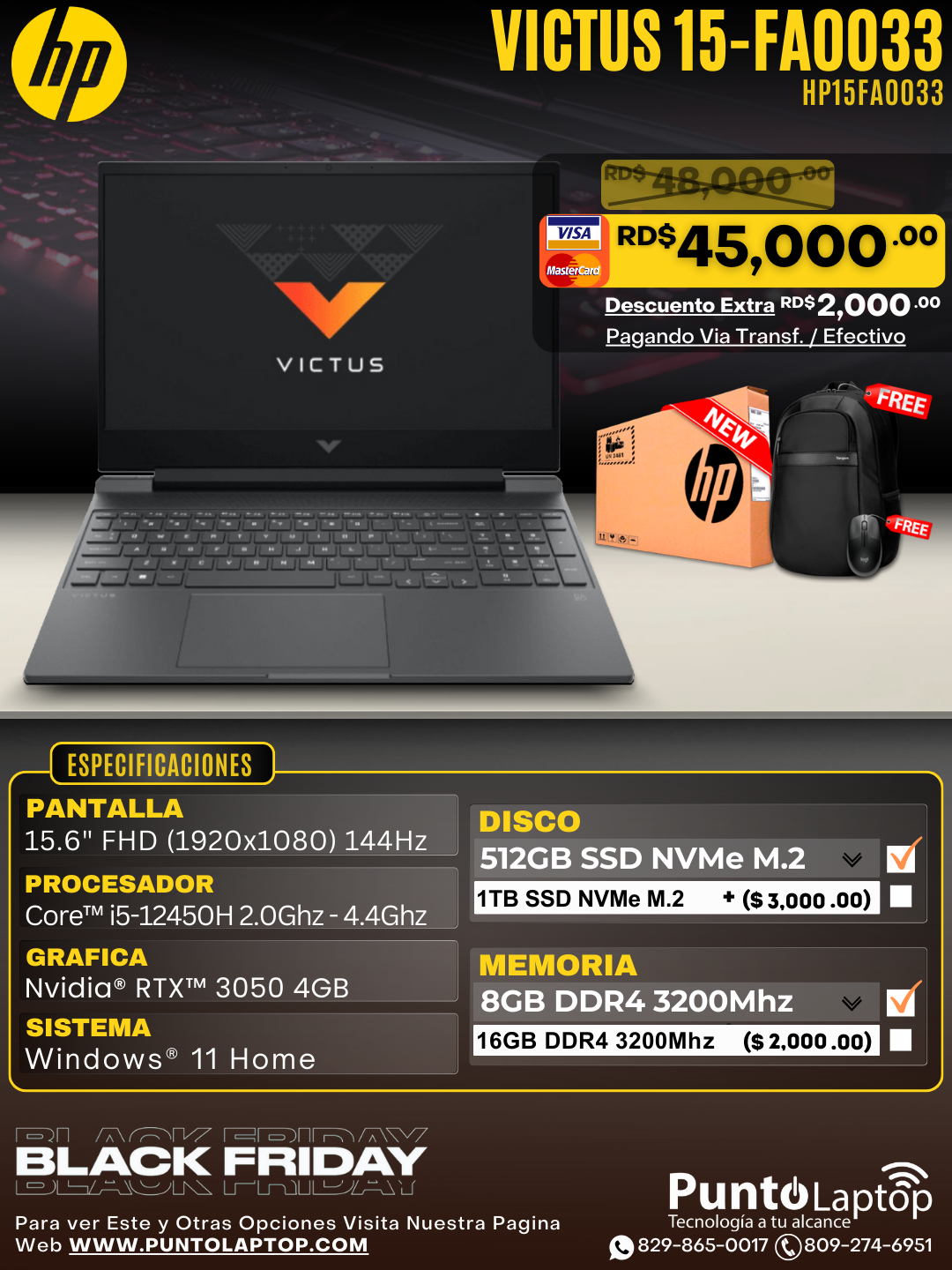 HP VICTUS 15-FA0033 15.6" FHD 144Hz Core™ i5-12450H 512GB SSD 8GB W11 NVIDIA® RTX 3050 4GB PERFORMANCE BLUE