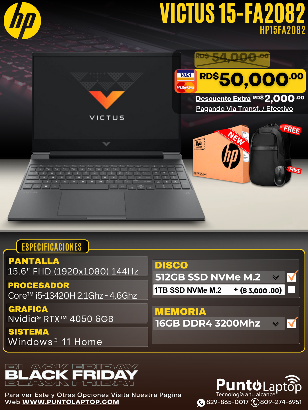 HP VICTUS 15-FA2082 15.6" FHD 144Hz Core™ i5-13420H 512GB SSD 16GB W11 RTX 4050 6GB MICA SILVER Bcklt