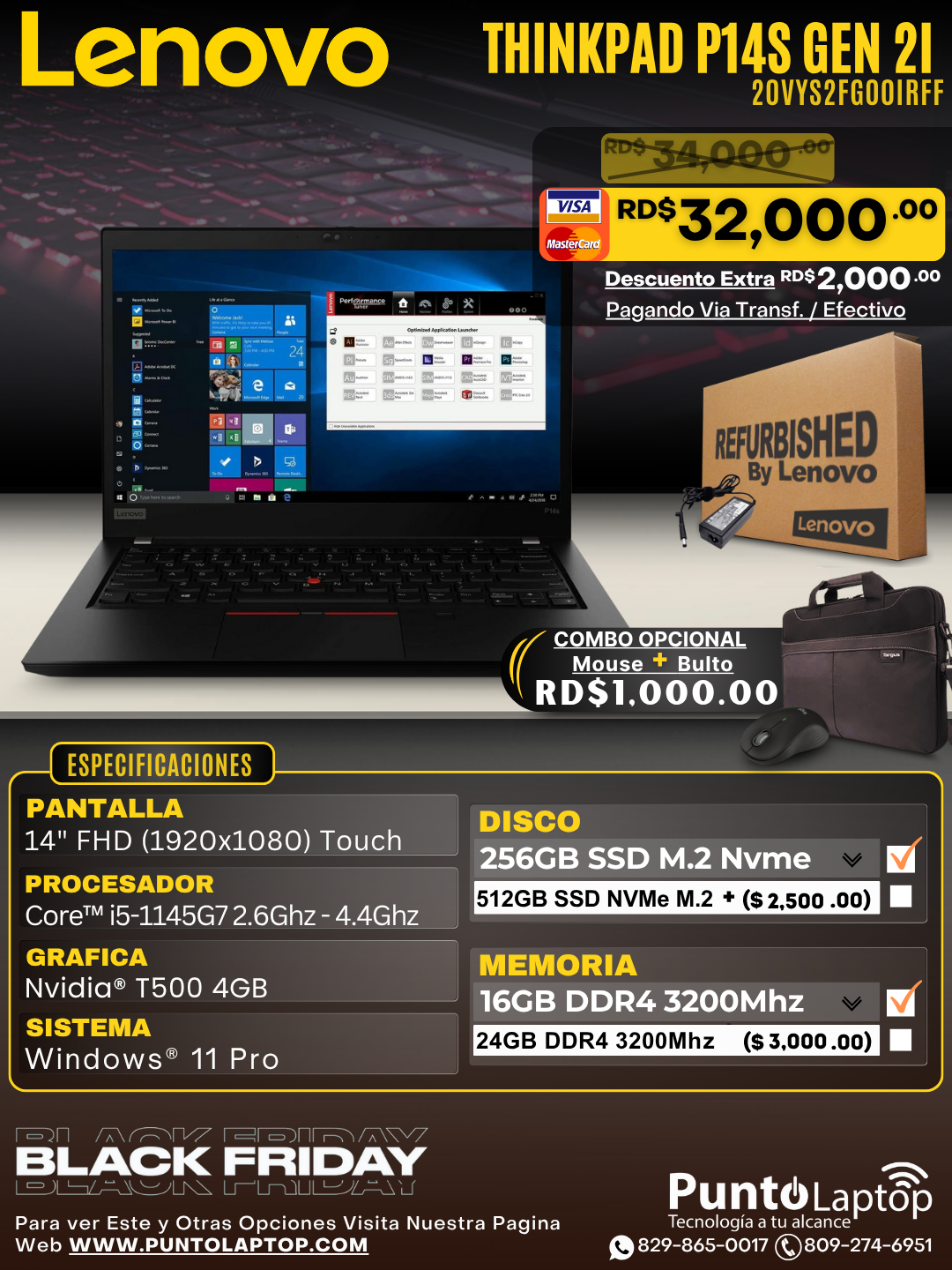 ❞𝐑𝐞𝐟𝐮𝐫𝐛𝐢𝐬𝐡𝐞𝐝❞ Lenovo ThinkPad P14s Gen 2i 14" FHD Touch Core™ i5-1145G7 256GB SSD 16GB W11-Pro NVIDIA® T500 4GB GRAY Bcklt