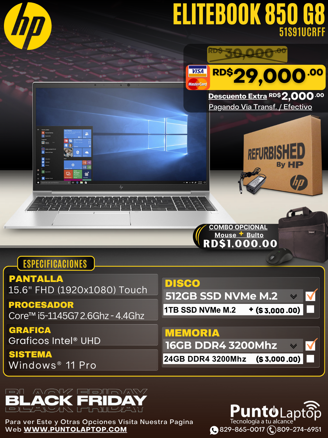 ❞𝐑𝐞𝐟𝐮𝐫𝐛𝐢𝐬𝐡𝐞𝐝❞ HP EliteBook 850 G8 15.6" FHD Touch Core™ i5-1145G7 512GB SSD 16GB W11 Pro Bcklt Silver