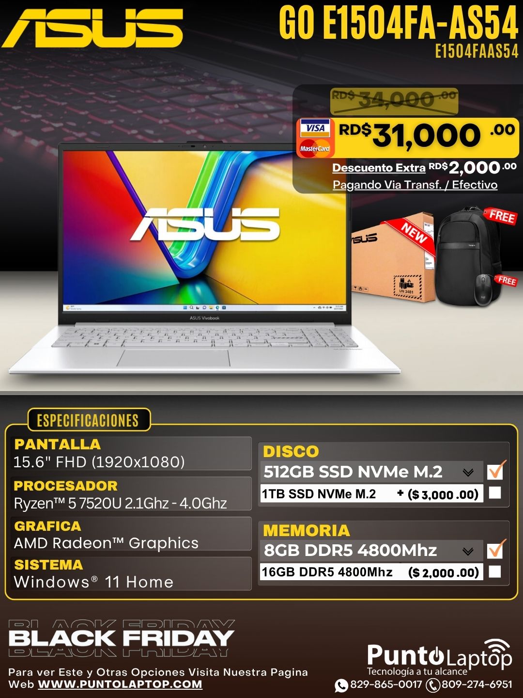 Asus VivoBook Go E1504FA-AS54 15.6" FHD Ryzen™ 5 7520U 512GB SSD 8GB W11 COOL SILVER