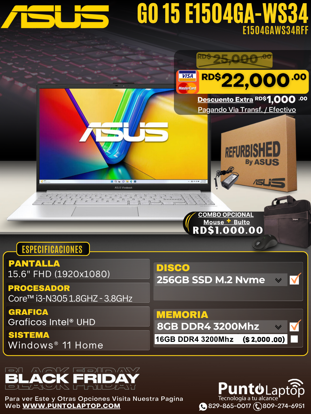 ❞𝐑𝐞𝐟𝐮𝐫𝐛𝐢𝐬𝐡𝐞𝐝❞ Asus VivoBook GO 15 E1504GA-WS34 15.6" FHD Core™ i3-N305 256GB SSD 8GB W11 S GREEN GREY Bcklt