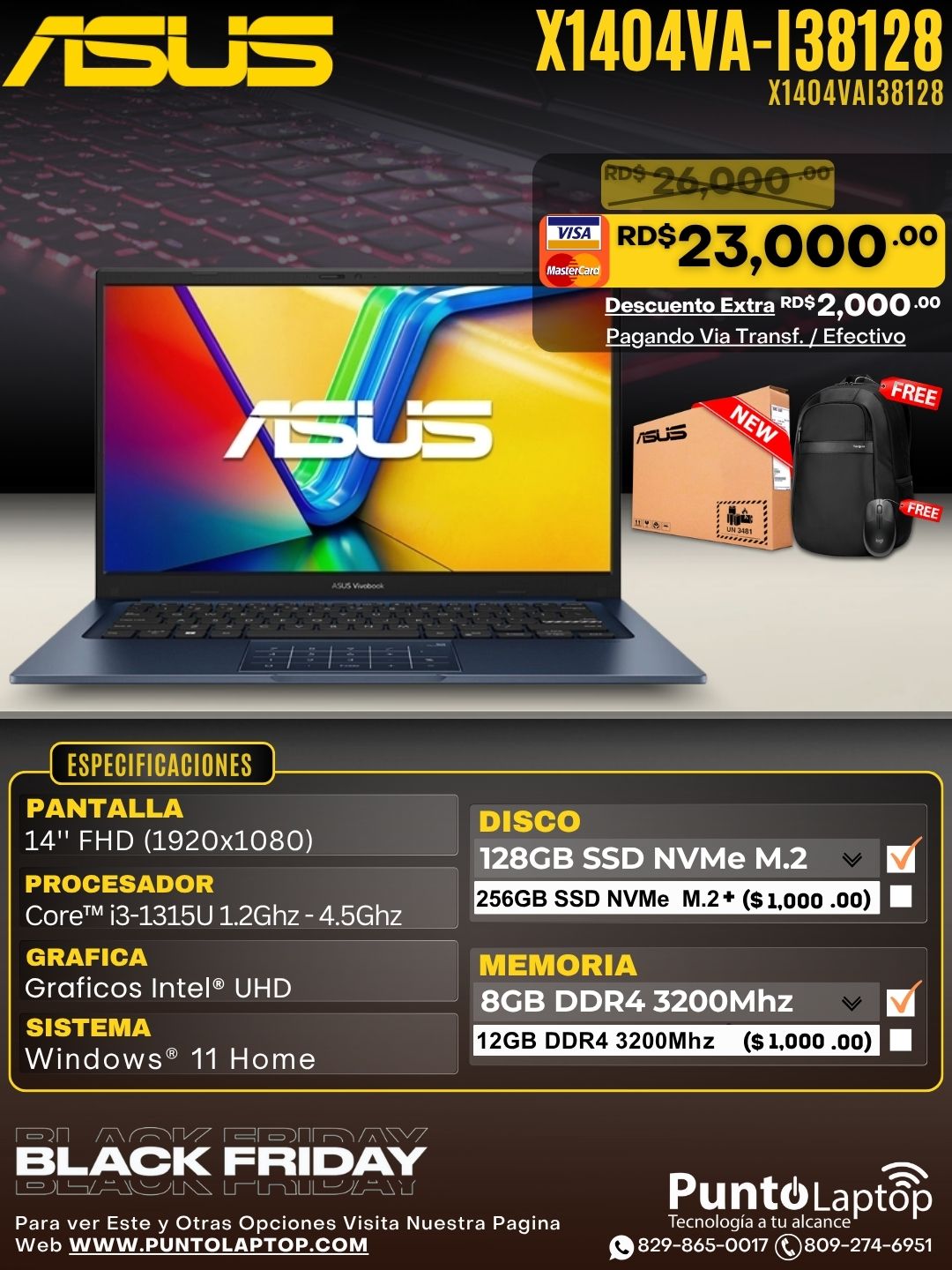 Asus Vivobook X1404VA-I38128 14" FHD Core™ i3-1315U 128GB SSD 8GB W11 QUIET BLUE