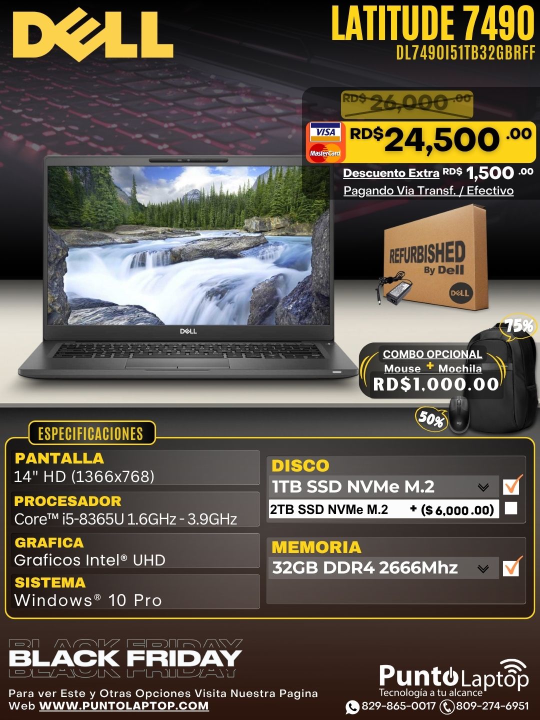 ❞𝐑𝐞𝐟𝐮𝐫𝐛𝐢𝐬𝐡𝐞𝐝❞ Dell Latitude 7490 14" Core™ i5-8265U 1TB SSD 32GB W10 Pro