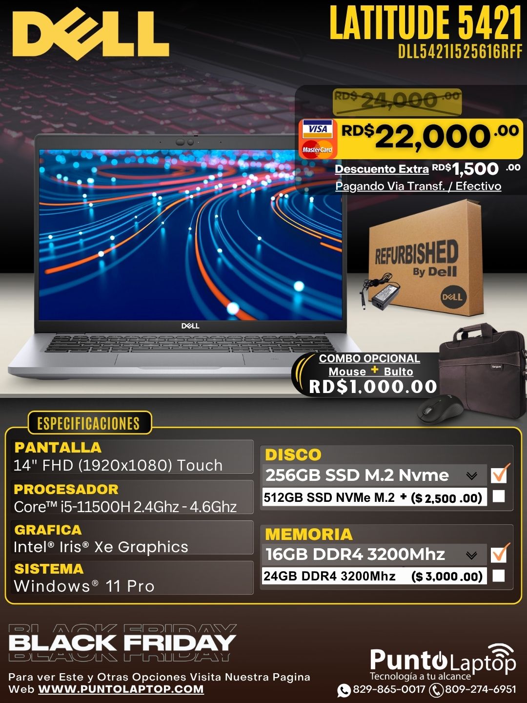 ❞𝐑𝐞𝐟𝐮𝐫𝐛𝐢𝐬𝐡𝐞𝐝❞ Dell Latitude 5421 14" FHD Touch Core™ i5-11500H 256GB SSD 16GB W11 Pro Bcklt TITAN GRAY
