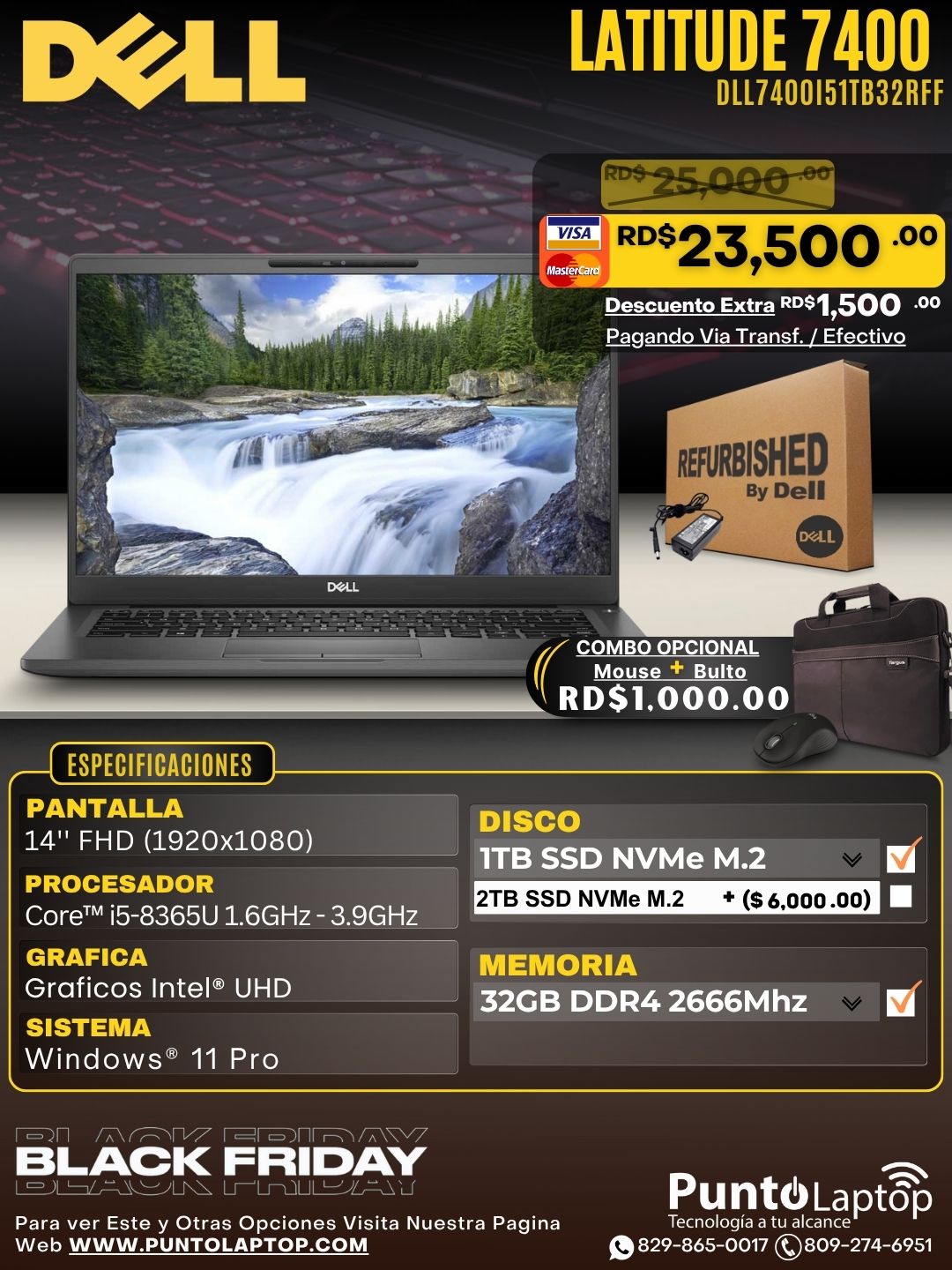 ❞𝐑𝐞𝐟𝐮𝐫𝐛𝐢𝐬𝐡𝐞𝐝❞ Dell Latitude 7400 14" FHD Core™ i5-8365U 1TB SSD 32GB W11 Pro BLACK Bcklt