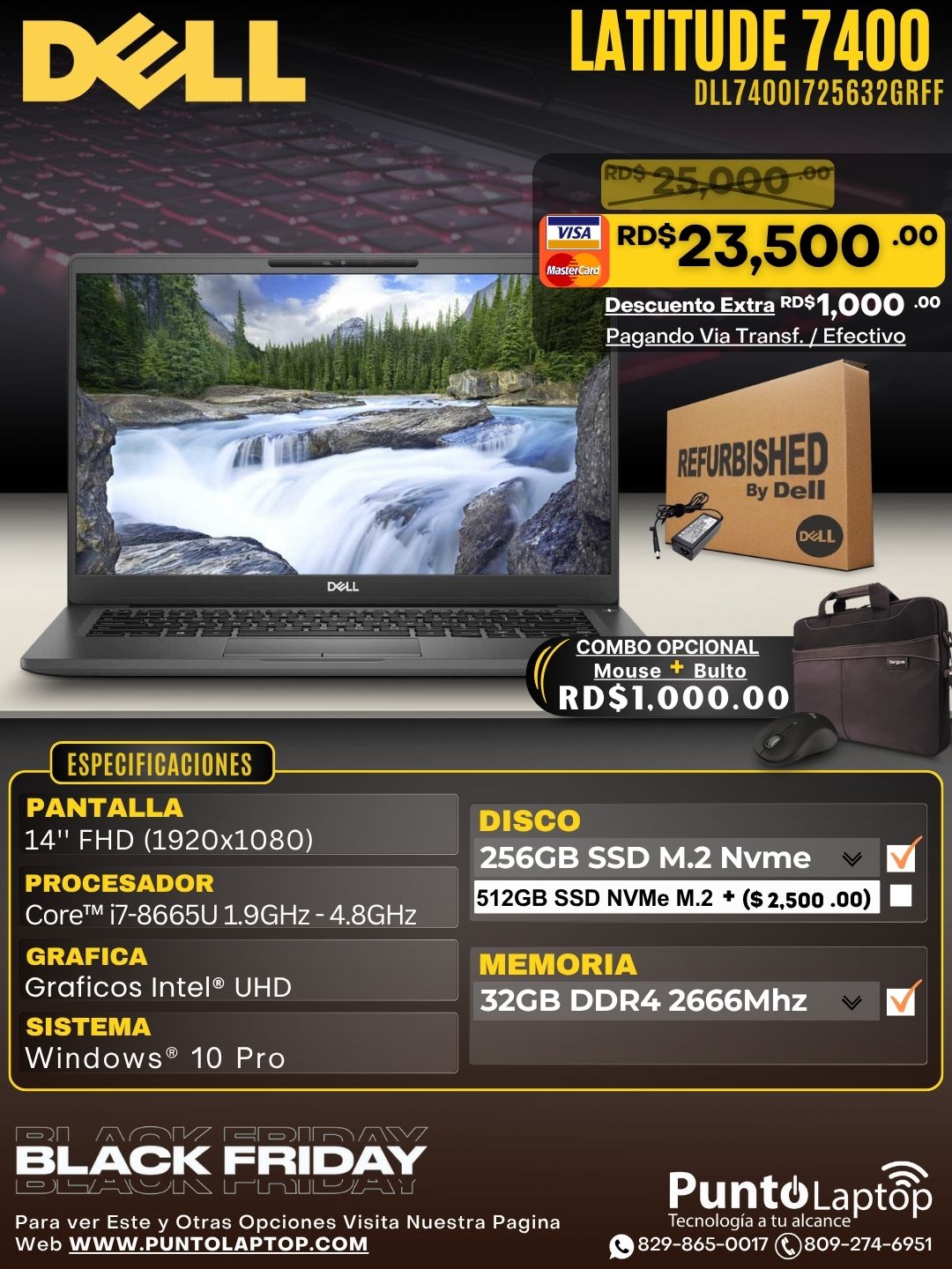 ❞𝐑𝐞𝐟𝐮𝐫𝐛𝐢𝐬𝐡𝐞𝐝❞ Dell Latitude 7400 14" FHD Core™ i7-8665U 256GB SSD 32GB W10 Pro BLACK